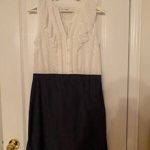 LOFT Sleeveless White and Black Midi Dress